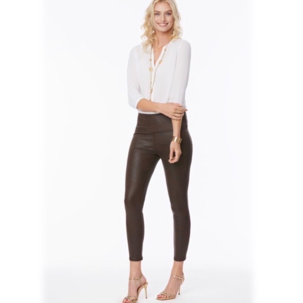NYDJ faux leather/ coated leggings, ankle length in Expresso